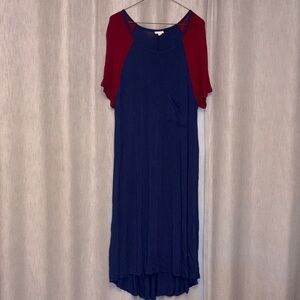 LuLaRoe High Low Carly Dress in Blue and Red Color Block